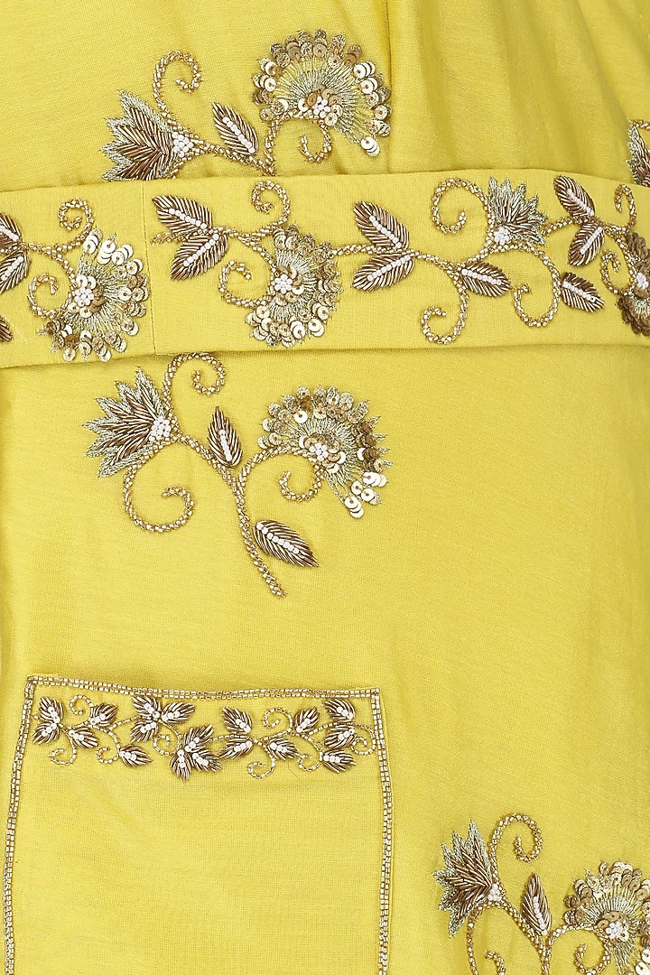 Yellow embroidered overlapping jumpsuit available only at Pernia's Pop Up Shop.