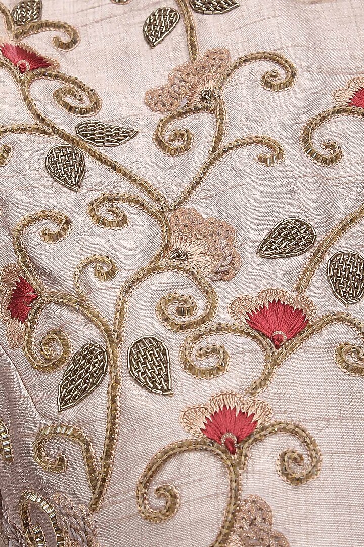 Red and gold embroidered pre stitched sharara saree available only at Pernia's Pop Up Shop.