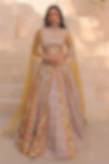 Yellow Crepe Printed & Beads Embroidered Wedding Lehenga Set by Label Astha Chhabra at Pernia's Pop Up Shop