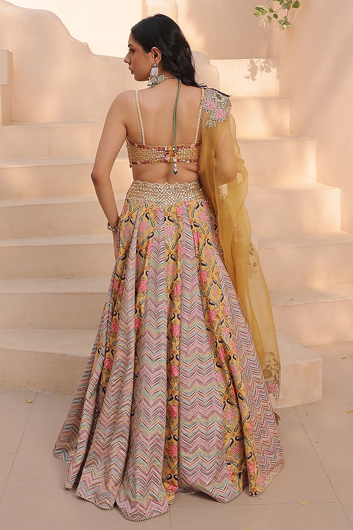 Yellow Crepe Printed & Beads Embroidered Wedding Lehenga Set by Label Astha Chhabra at Pernia's Pop Up Shop
