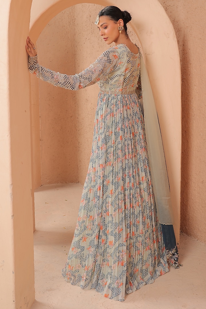 Green Crepe Printed & Cutdana Embroidered Wedding Anarkali Set by Label Astha Chhabra at Pernia's Pop Up Shop
