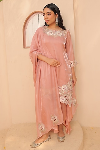 Peach Glass Organza Cutwork Tunic Set by Label Astha Chhabra