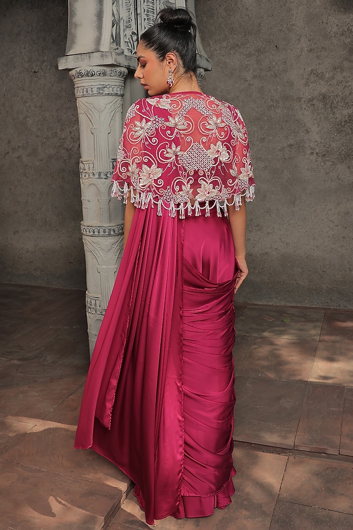 Pink Armani Satin Pre-Stitched Wedding Saree Set by Label Astha Chhabra at Pernia's Pop Up Shop