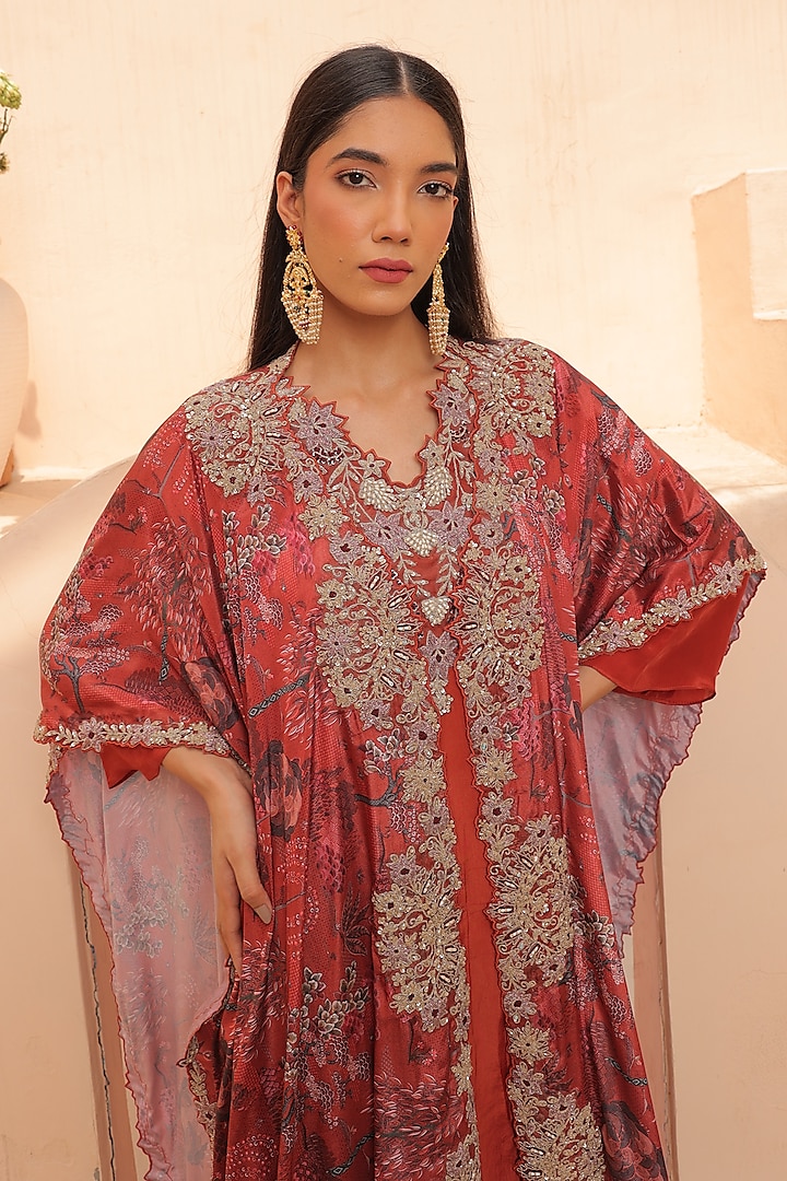 Rust Crepe Hand Embellished Tunic Set by Label Astha Chhabra at Pernia's Pop Up Shop