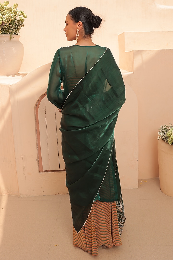 Emerald Green Organza Applique Embroidered Shirt Tunic Set by Label Astha Chhabra at Pernia's Pop Up Shop