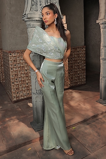 Sage Green Glass Organza Co-Ord Set by Label Astha Chhabra at Pernia's Pop Up Shop