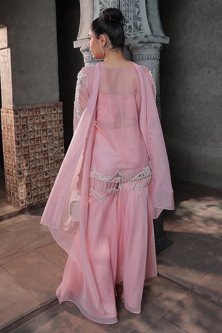 Pink Organza Hand Embellished Jacket Set by Label Astha Chhabra at Pernia's Pop Up Shop