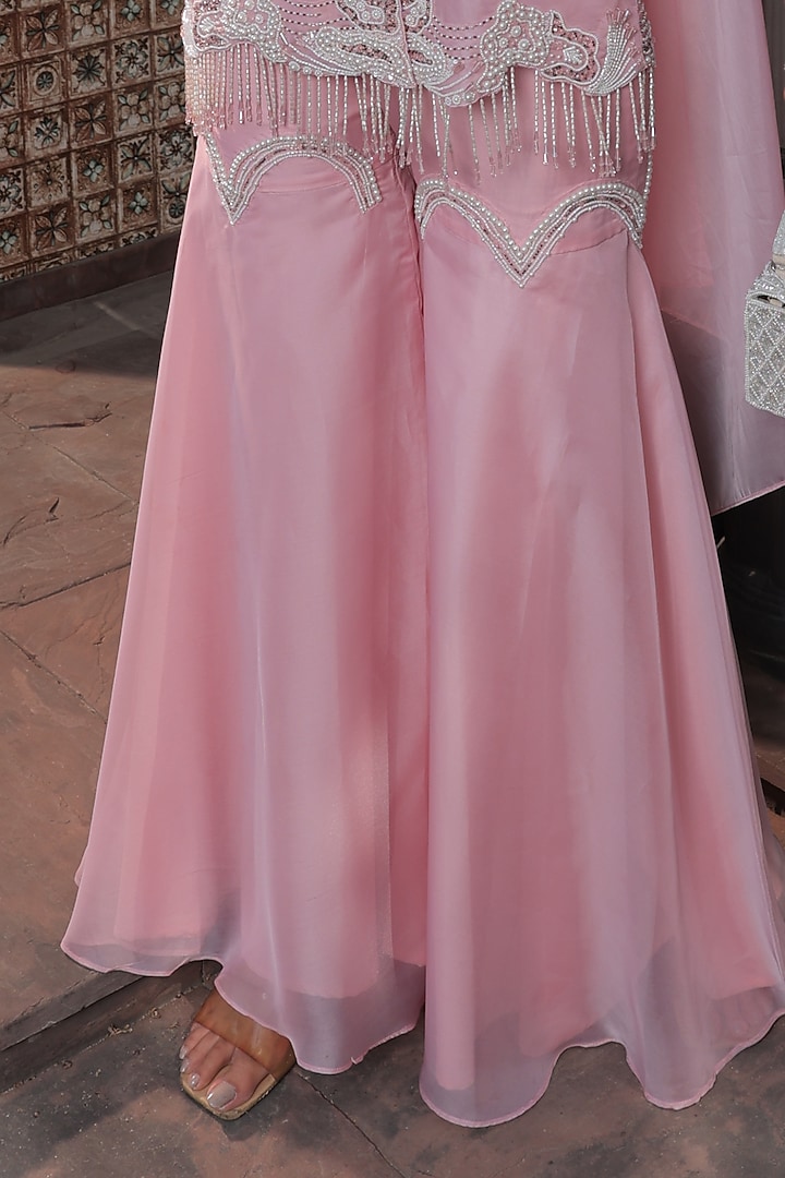 Pink Organza Hand Embellished Jacket Set by Label Astha Chhabra at Pernia's Pop Up Shop