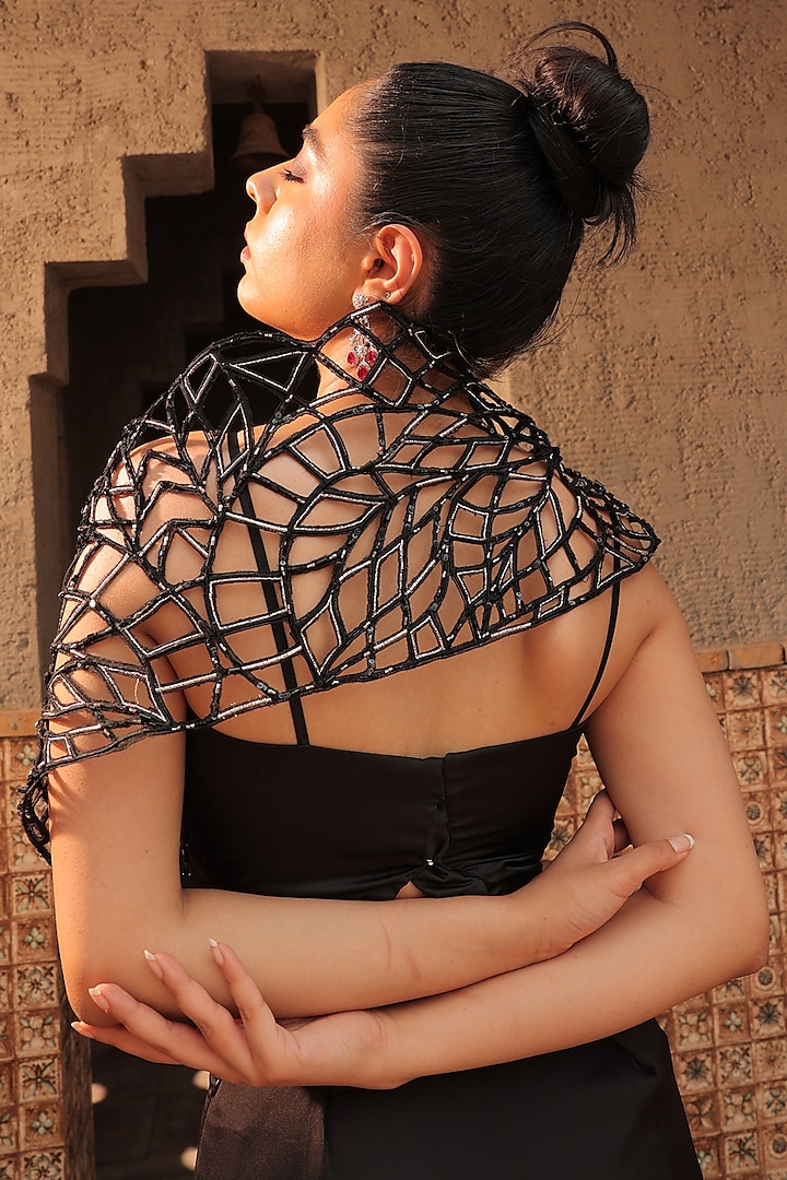 Black Crepe & Organza Co-Ord Set by Label Astha Chhabra at Pernia's Pop Up Shop
