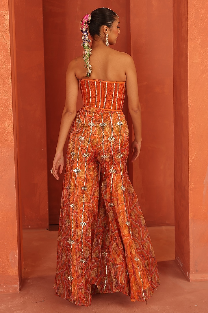 Orange Organza Embellished Flared Party Wear Sharara Set by Label Astha Chhabra at Pernia's Pop Up Shop