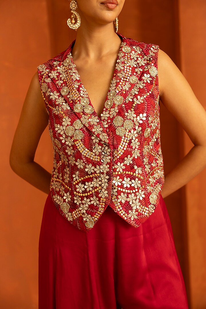 Vermillion Pink Silk Satin & Organza Party Wear Sharara Set by Label Astha Chhabra at Pernia's Pop Up Shop