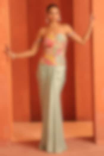 Blue Crepe & Sandwash Draped Skirt Set by Label Astha Chhabra at Pernia's Pop Up Shop