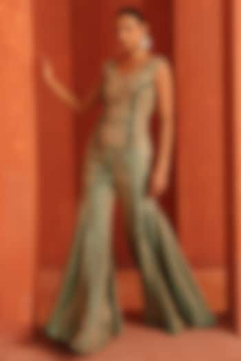 Blue Tissue Party Wear Sharara Set by Label Astha Chhabra at Pernia's Pop Up Shop