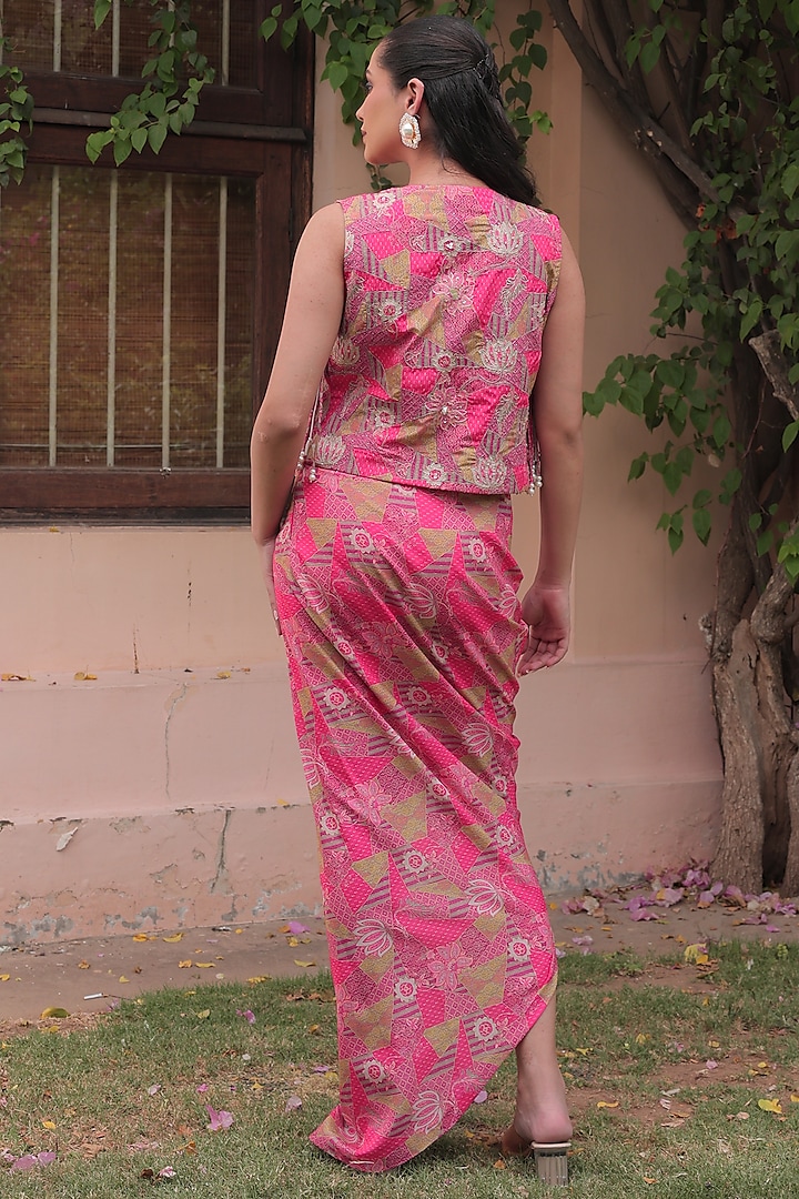 Hot Pink Crepe & Organza Embellished Jacket Set by Label Astha Chhabra at Pernia's Pop Up Shop