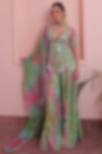 Green & Pink Organza Wedding Sharara Set by Label Astha Chhabra at Pernia's Pop Up Shop