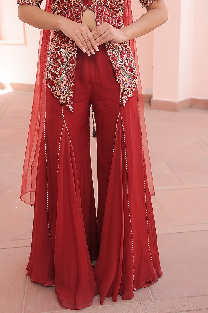 Maroon Silk & Organza Wedding Sharara Set by Label Astha Chhabra at Pernia's Pop Up Shop