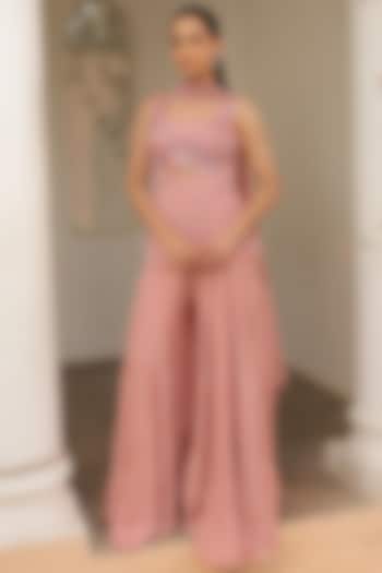 Pink Satin Organza & Flat Organza Hand Embellished Wedding Sharara Set by Label Astha Chhabra at Pernia's Pop Up Shop