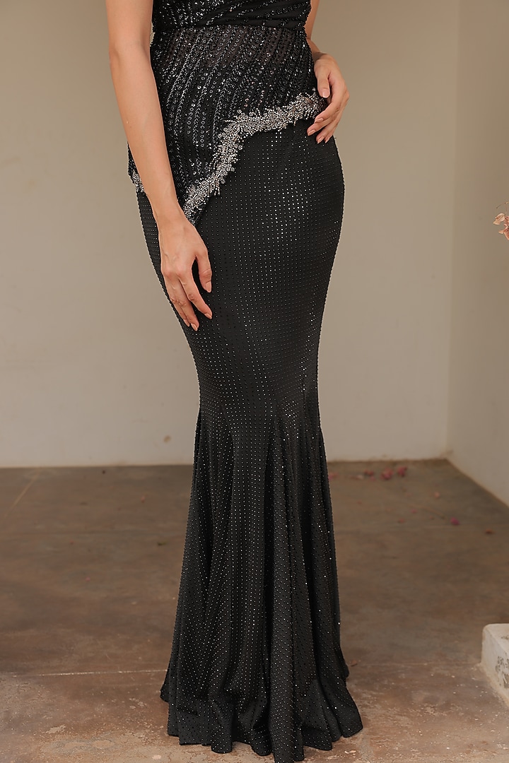 Black Net & Lycra Swarovski Embellished Fish-Cut Skirt Set by Label Astha Chhabra at Pernia's Pop Up Shop