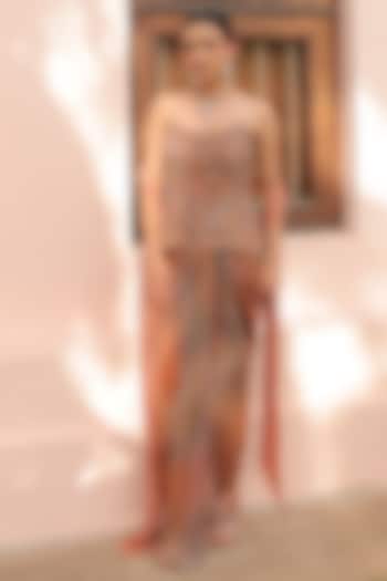 Brown Ombre Net & Organza Draped Skirt Set by Label Astha Chhabra at Pernia's Pop Up Shop