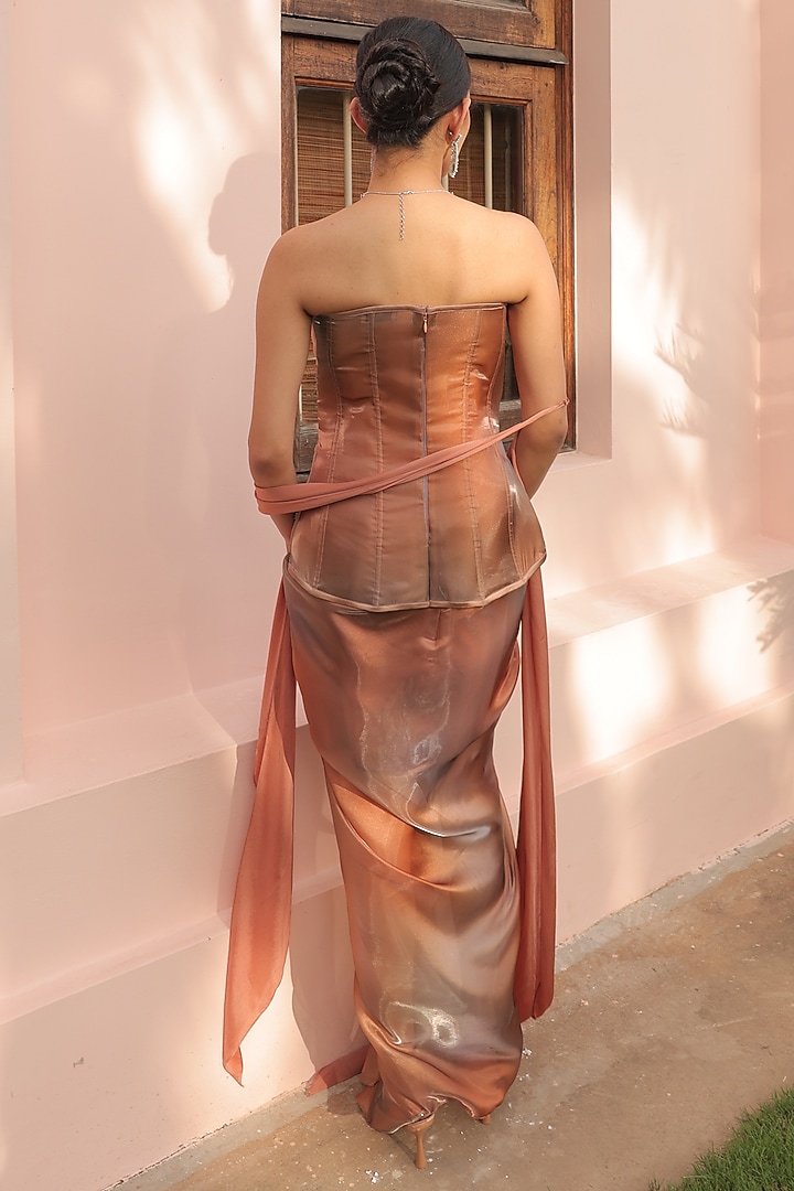 Brown Ombre Net & Organza Draped Skirt Set by Label Astha Chhabra at Pernia's Pop Up Shop