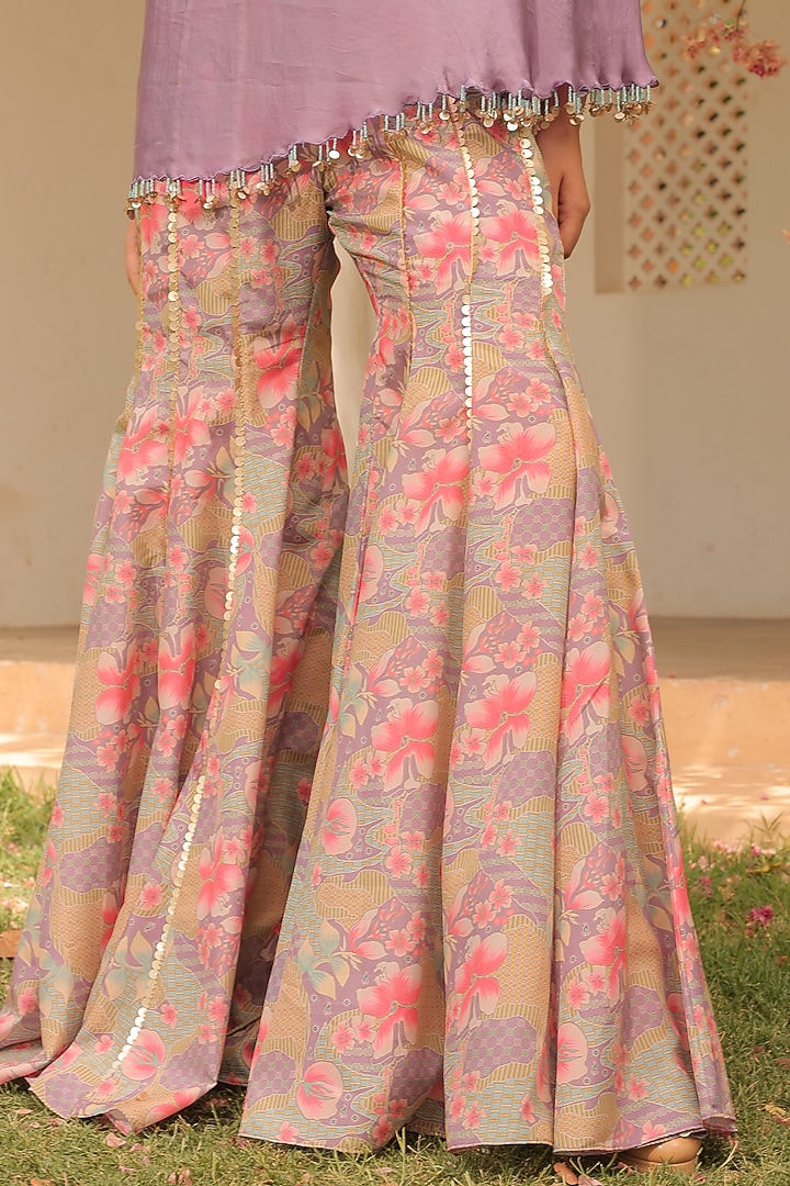 Lilac Crepe & Organza Printed Party Wear Sharara set by Label Astha Chhabra at Pernia's Pop Up Shop