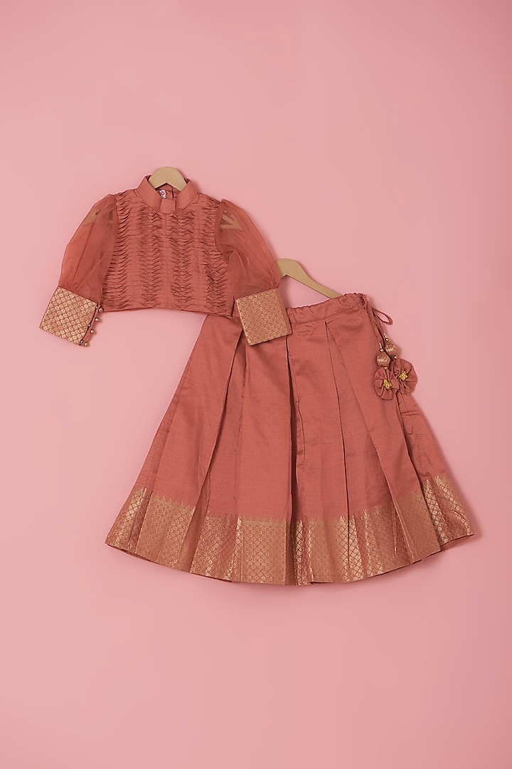 Coral Silk Box Pleated Lehenga Set For Girls by Laado at Pernia's Pop Up Shop