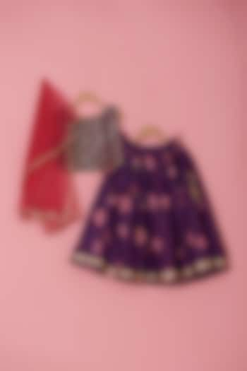 Purple Chanderi Floral Printed Lehenga Set For Girls by Laado at Pernia's Pop Up Shop