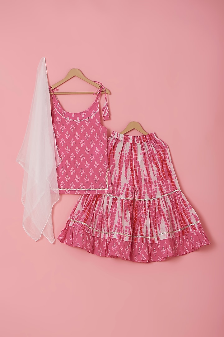 Pink Cotton Tie-Dye Printed Sharara Set For Girls by Laado at Pernia's Pop Up Shop