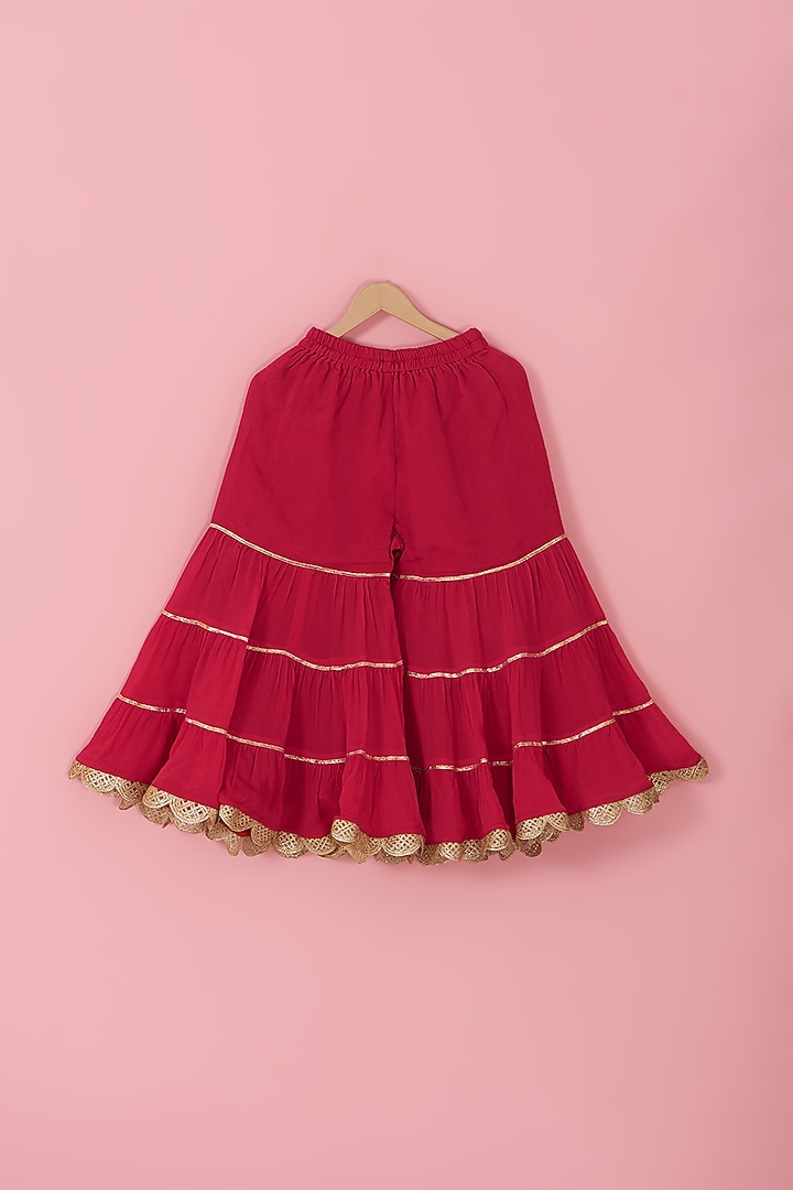 Red Chinon Silk Triple-Tiered Sharara Set For Girls by Laado at Pernia's Pop Up Shop