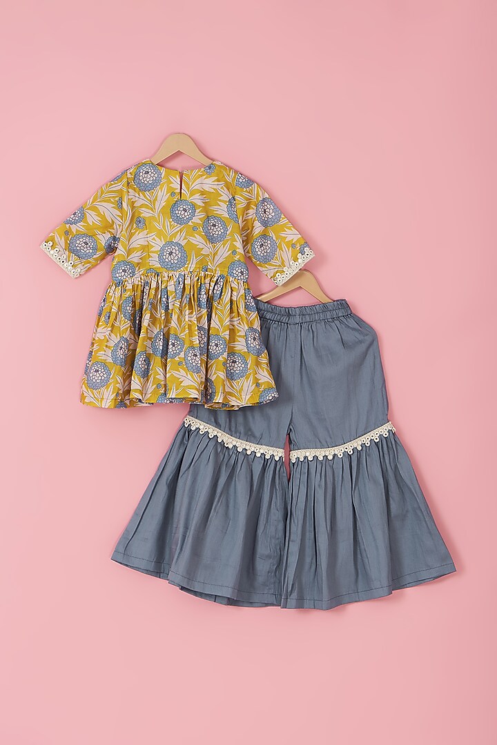 Grey Cotton Silk Sharara Set For Girls by Laado at Pernia's Pop Up Shop