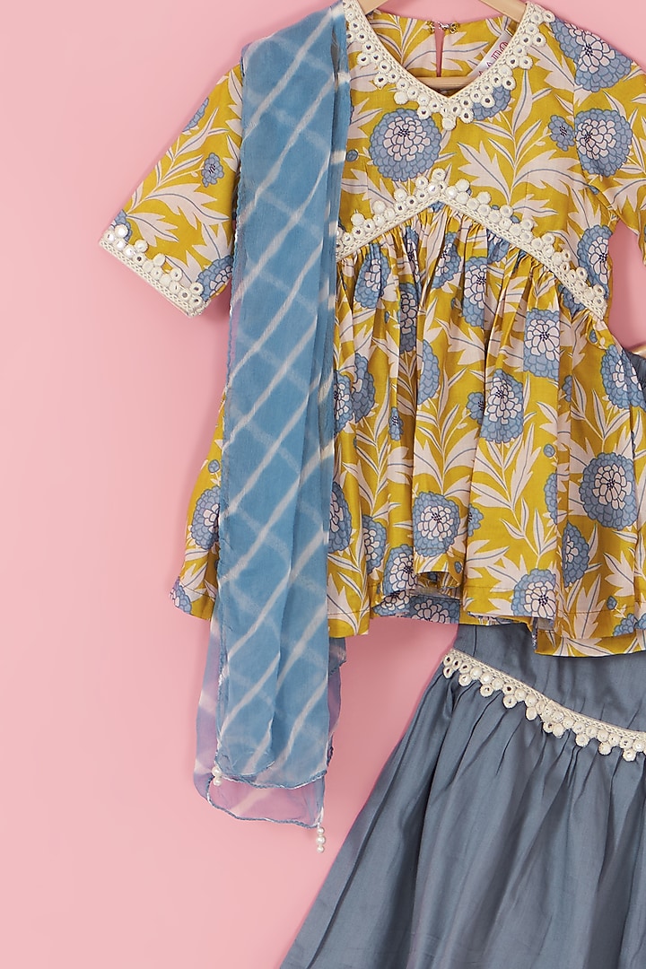 Grey Cotton Silk Sharara Set For Girls by Laado at Pernia's Pop Up Shop