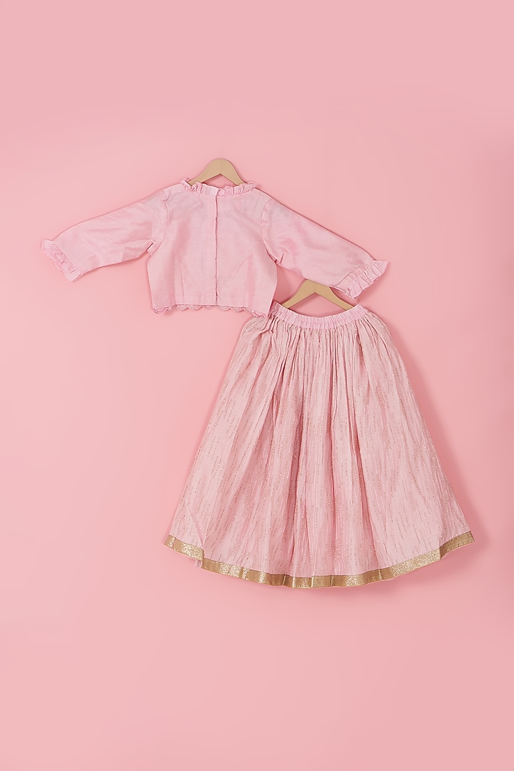 Baby Pink Chanderi Lehenga Set For Girls by Laado at Pernia's Pop Up Shop