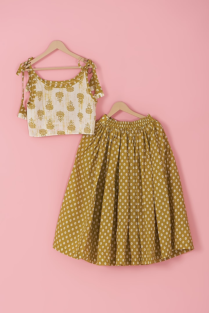 Mustard Cotton Floral Printed Skirt Set For Girls by Laado at Pernia's Pop Up Shop