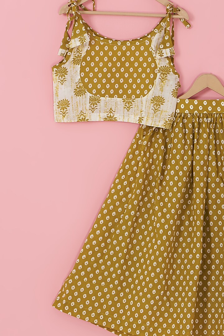 Mustard Cotton Floral Printed Skirt Set For Girls by Laado at Pernia's Pop Up Shop