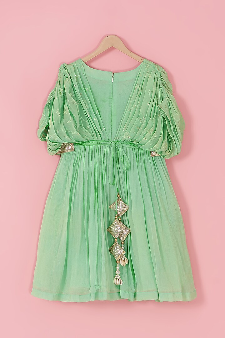 Green Chinon Silk Sequins Embroidered Gown For Girls by Laado at Pernia's Pop Up Shop