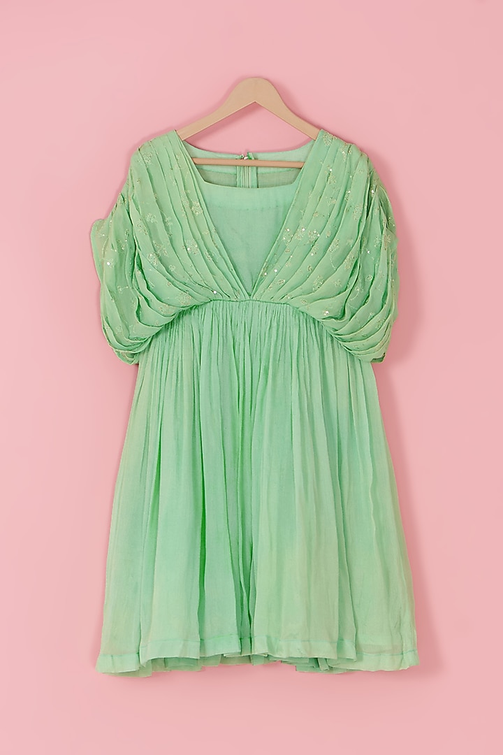 Green Chinon Silk Sequins Embroidered Gown For Girls by Laado at Pernia's Pop Up Shop