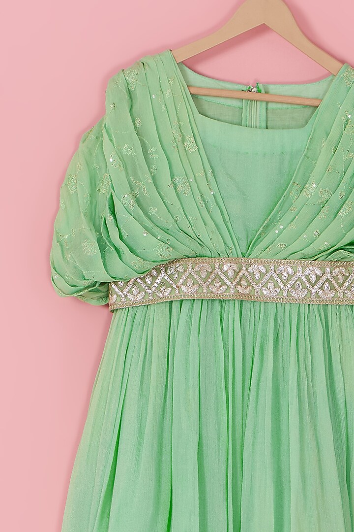 Green Chinon Silk Sequins Embroidered Gown For Girls by Laado at Pernia's Pop Up Shop