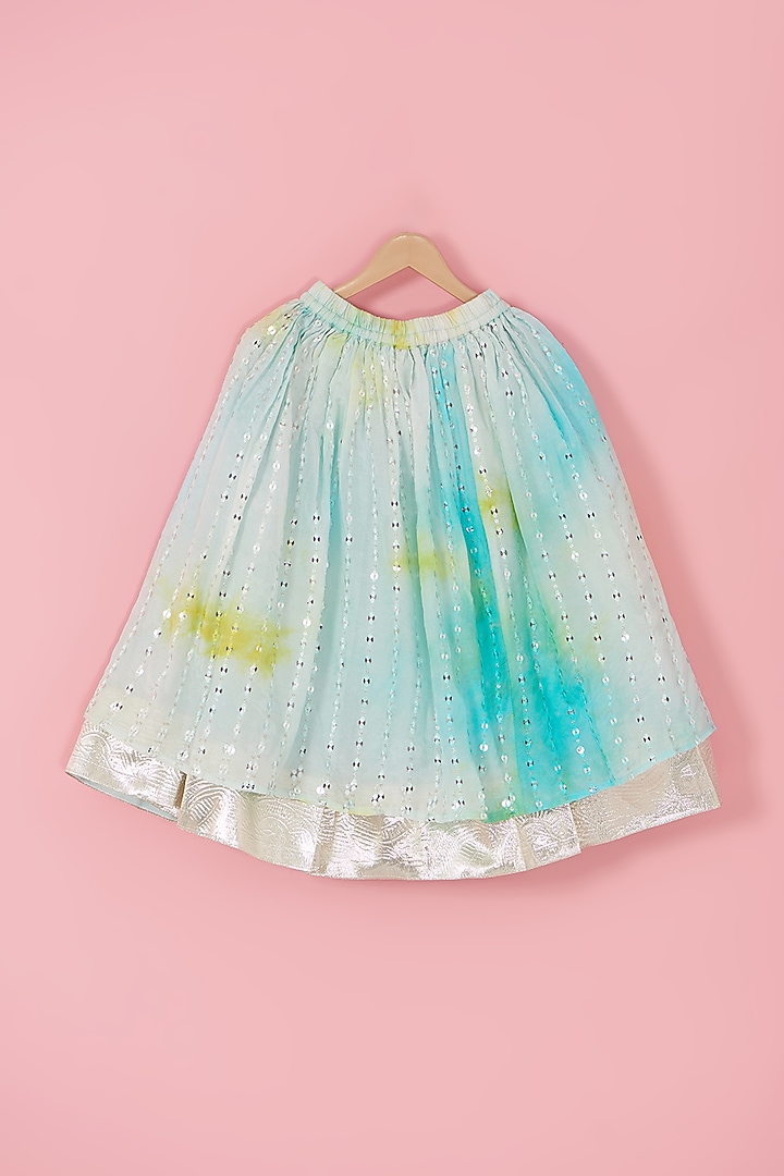 Blue Silk Mirror Work Tie-Dyed Lehenga Set by Laado at Pernia's Pop Up Shop