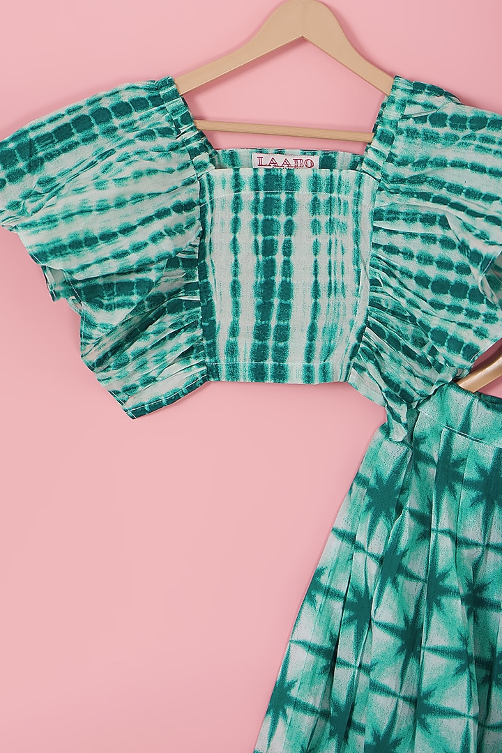 Green Cotton Tie-Dyed Skirt Set For Girls by Laado at Pernia's Pop Up Shop