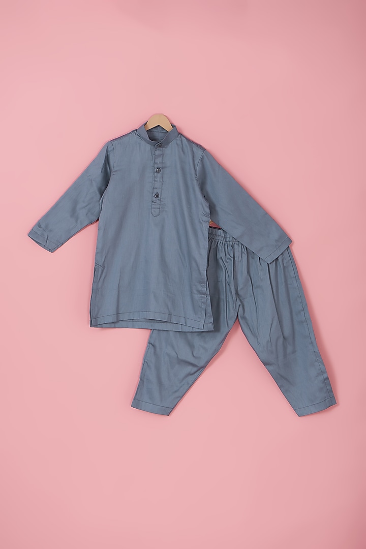 Green & Grey Cotton Silk Floral Printed Bundi Jacket Set For Boys by Laado at Pernia's Pop Up Shop