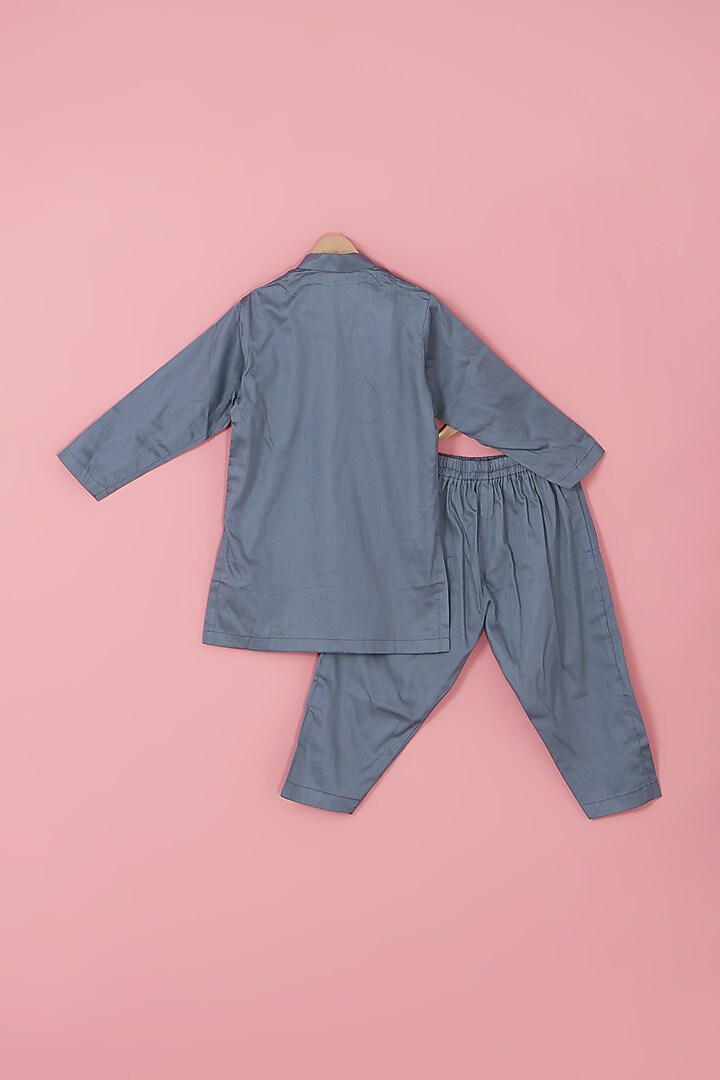 Green & Grey Cotton Silk Floral Printed Bundi Jacket Set For Boys by Laado at Pernia's Pop Up Shop