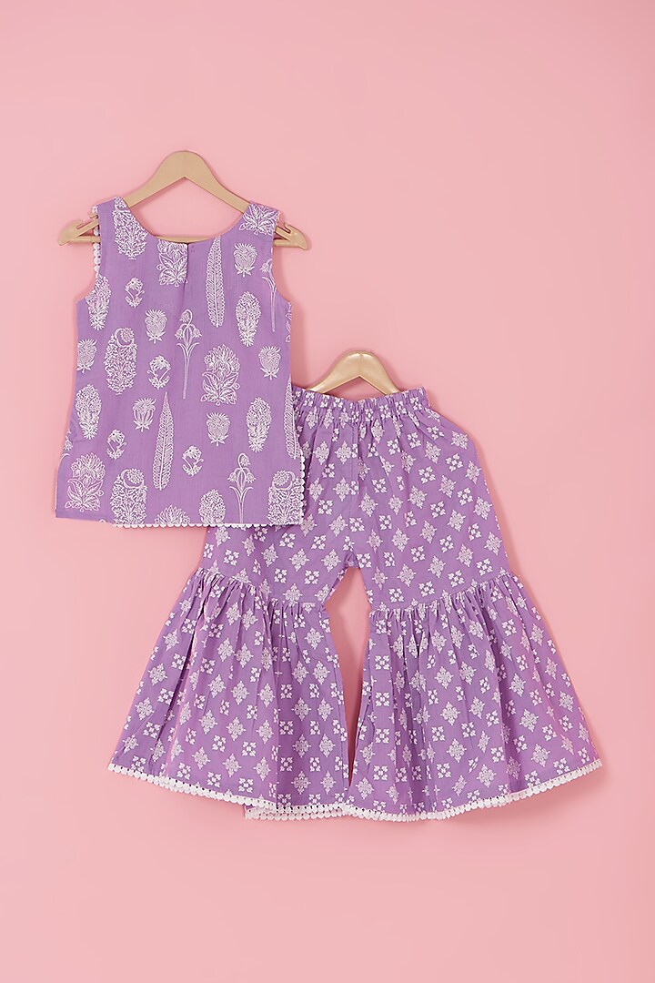 Purple Cotton Printed Sharara Set For Girls by Laado at Pernia's Pop Up Shop