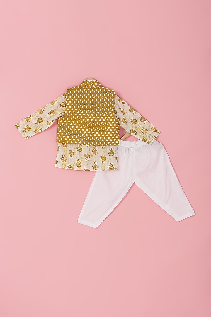 Mustard Cotton Front Open Jacket Set For Boys by Laado at Pernia's Pop Up Shop