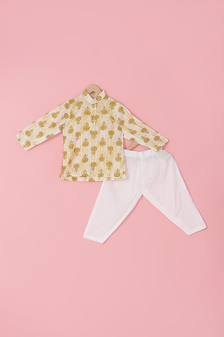Mustard Cotton Front Open Jacket Set For Boys by Laado at Pernia's Pop Up Shop