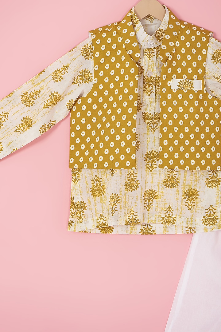 Mustard Cotton Front Open Jacket Set For Boys by Laado at Pernia's Pop Up Shop