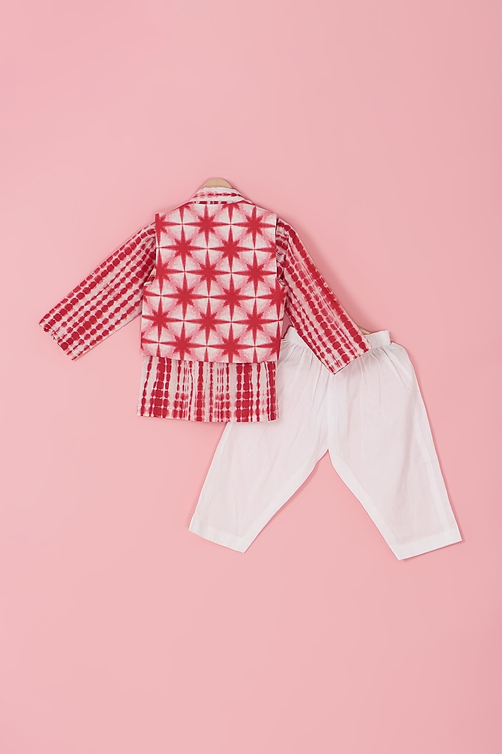 Red Cotton Front Open Jacket Set For Boys by Laado at Pernia's Pop Up Shop