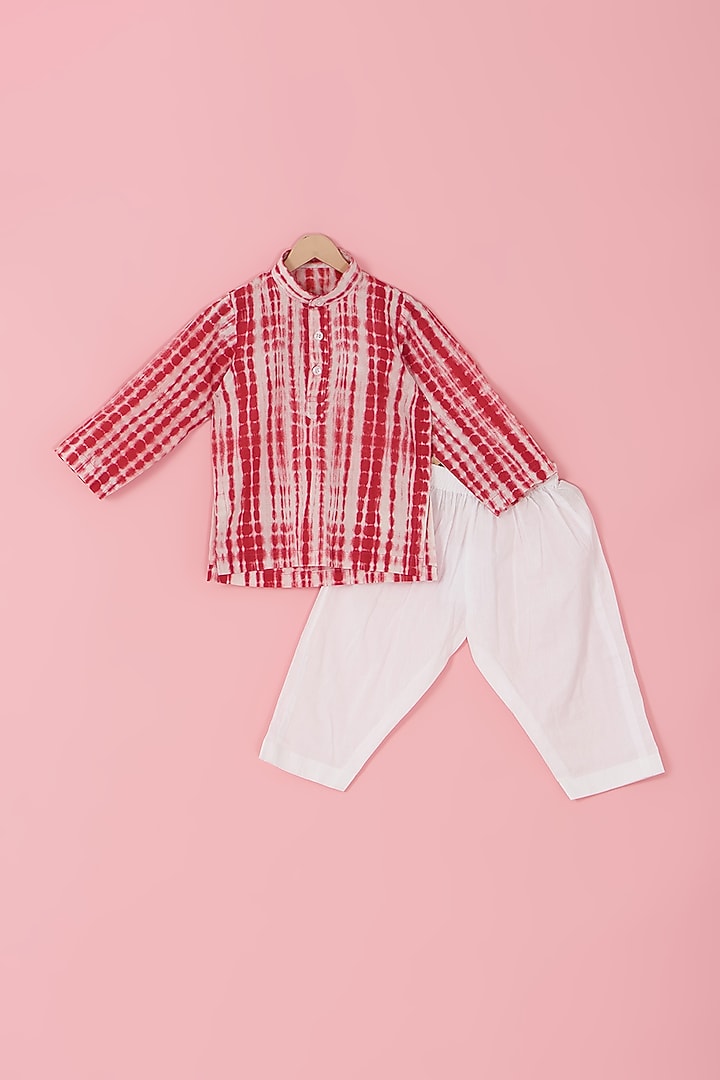 Red Cotton Front Open Jacket Set For Boys by Laado at Pernia's Pop Up Shop