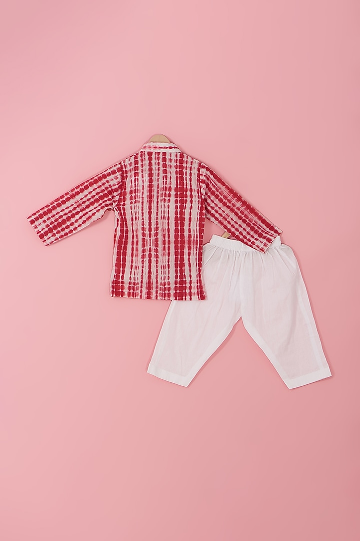 Red Cotton Front Open Jacket Set For Boys by Laado at Pernia's Pop Up Shop