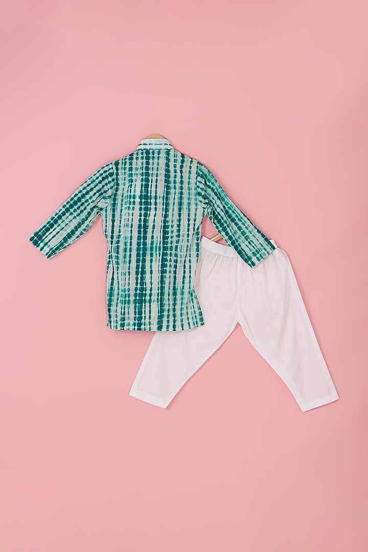 Green Cotton Front Open Jacket Set For Boys by Laado at Pernia's Pop Up Shop