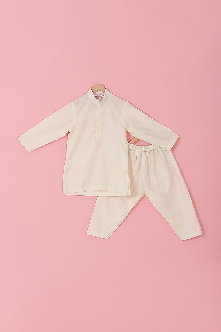 Powder Blue Cotton Thread Embroidered Asymmetrical Jacket Set For Boys by Laado at Pernia's Pop Up Shop